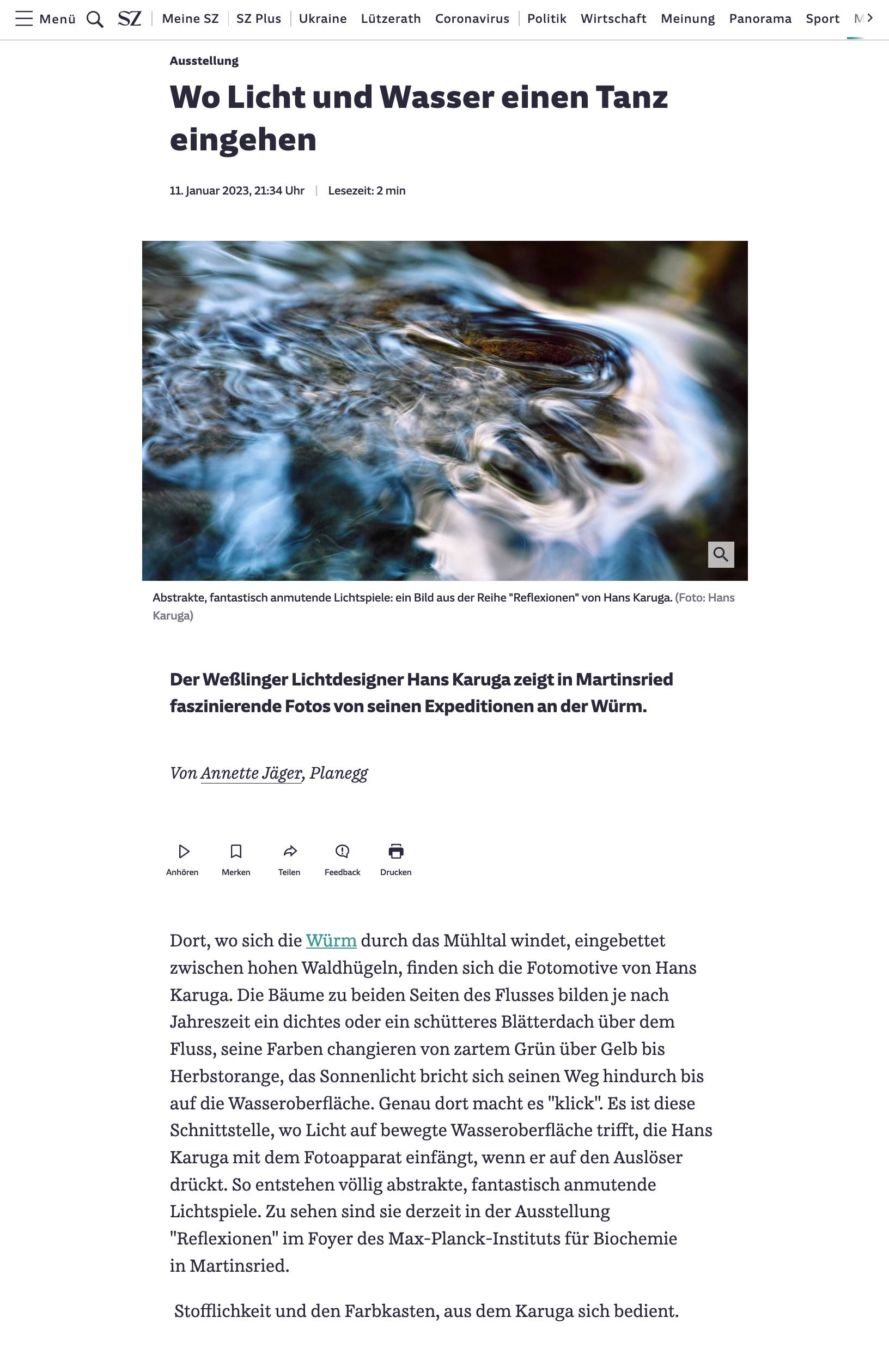 SZ | Hans Karuga | Wo Licht und Wasser einen Tanz eingehen